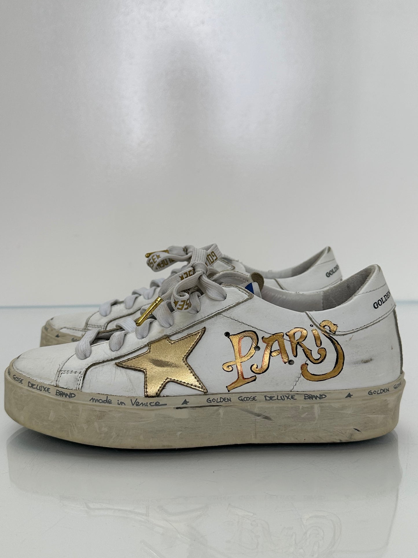 Golden Goose White & Gold “NYC” & “Paris” Hi Star Sneakers, 37
