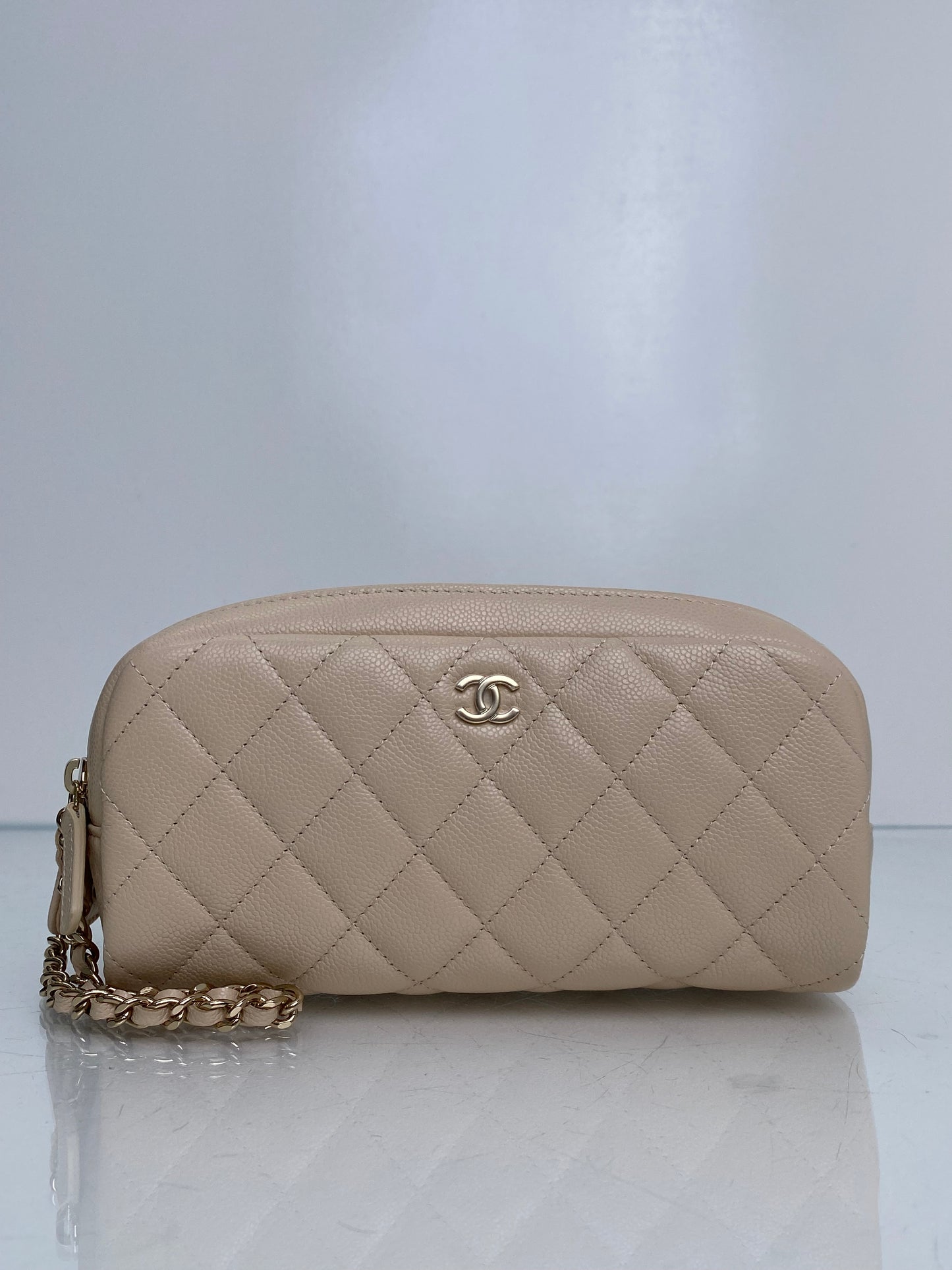 Chanel Beige CC Calfskin Quilted Cosmetic Pouch LGHW
