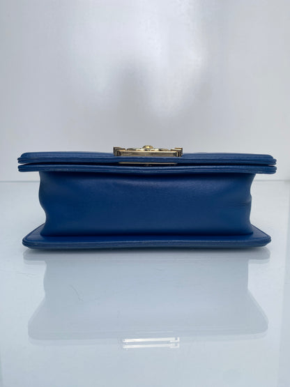 Chanel Boy Bag Blue Chevron Lambskin Small GHW