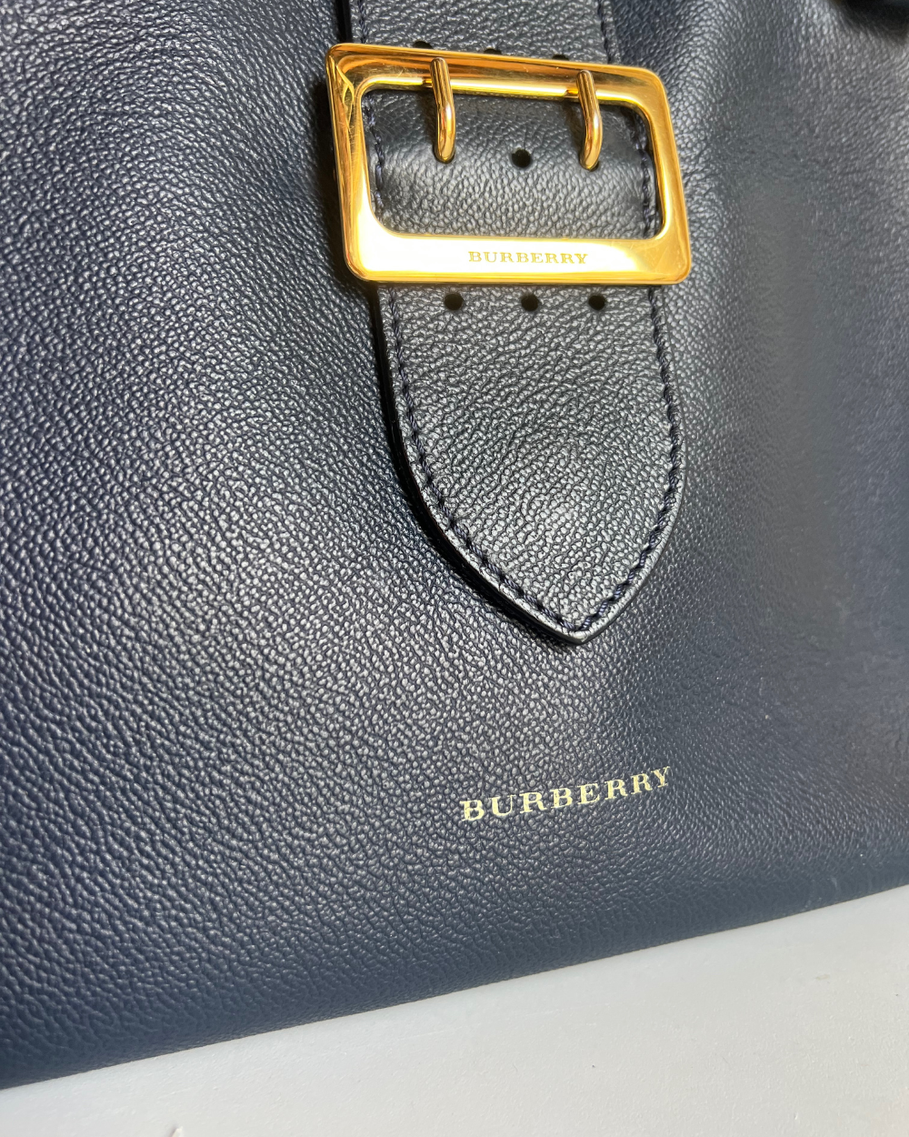 Burberry Navy Leather Buckle Tote Bag