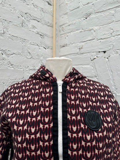 Miu Miu Black & Red Printed Logo Zip-up Hooded Jacket, M