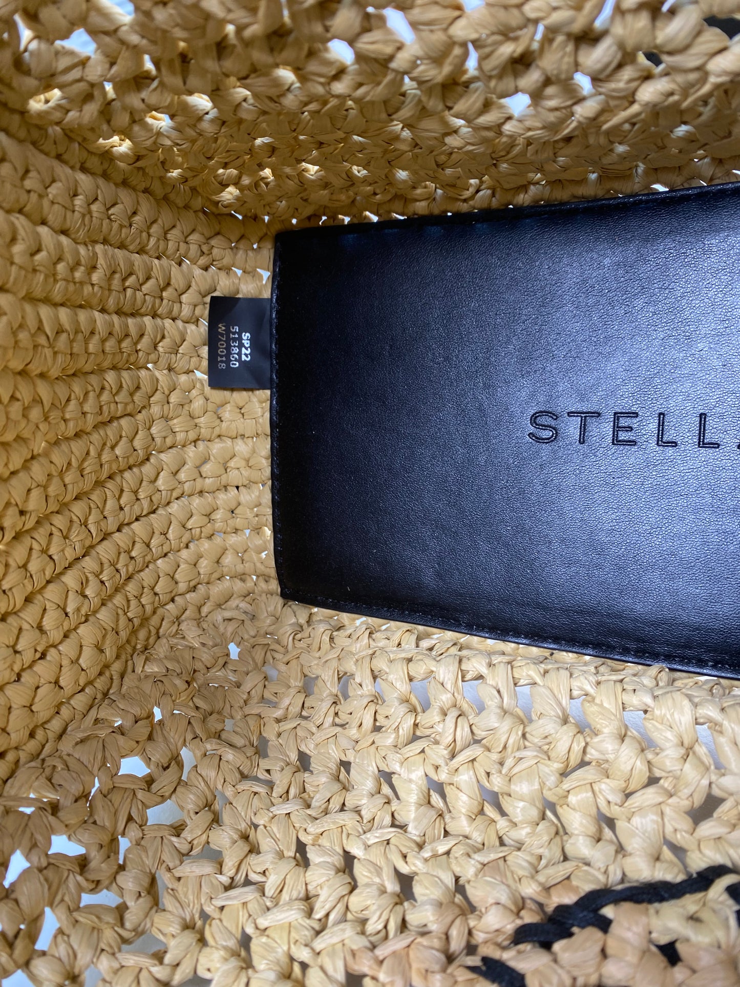 Stella McCartney Black Vegan Leather & Raffia Shoulder Bag