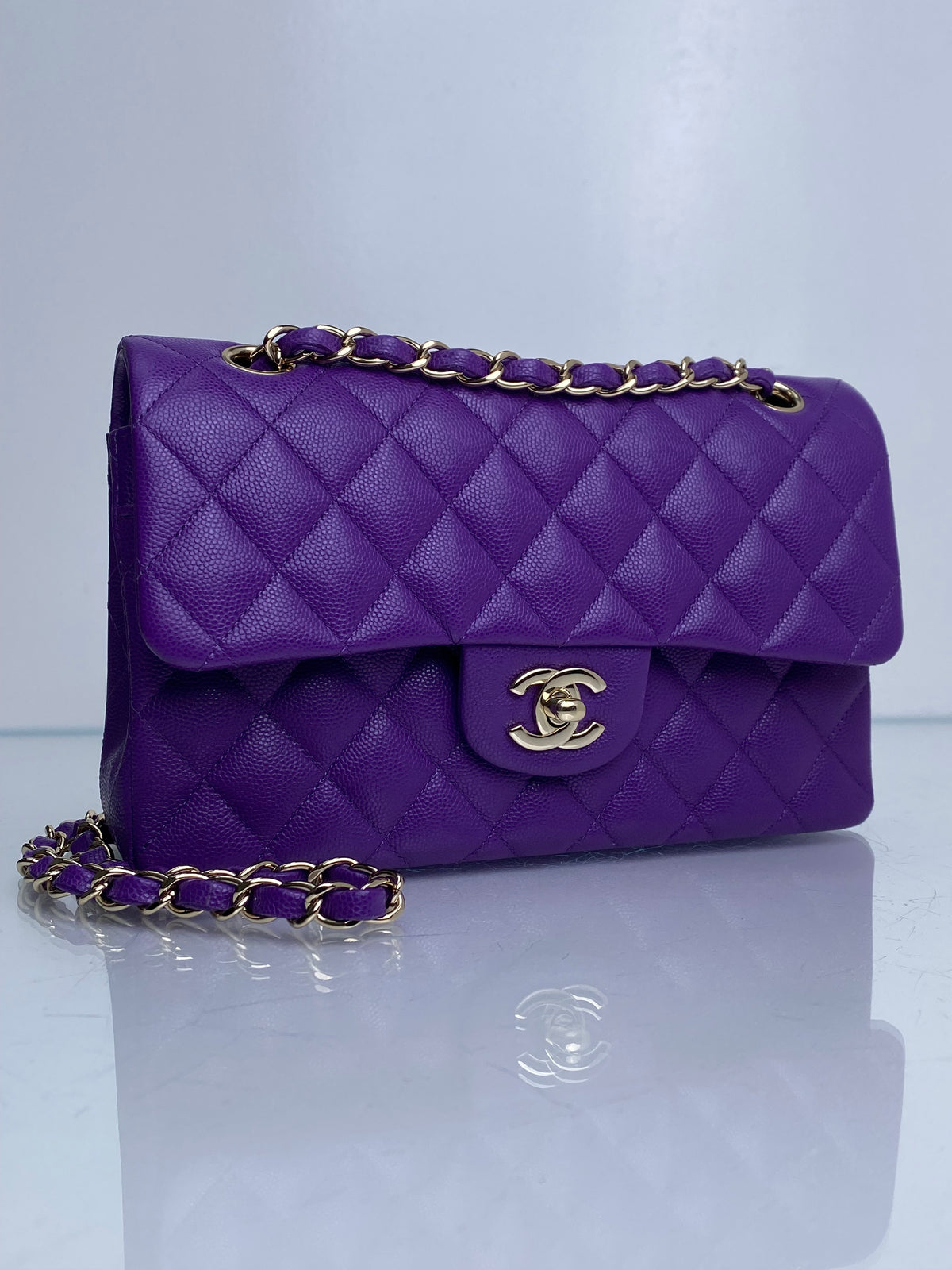 Chanel Purple Caviar Small Double Flap Bag GHW