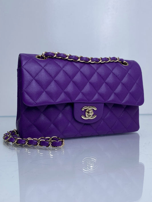 Chanel Purple Caviar Small Double Flap Bag GHW