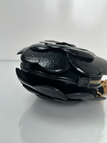 Chanel Black Camellia CC Round Clutch GHW