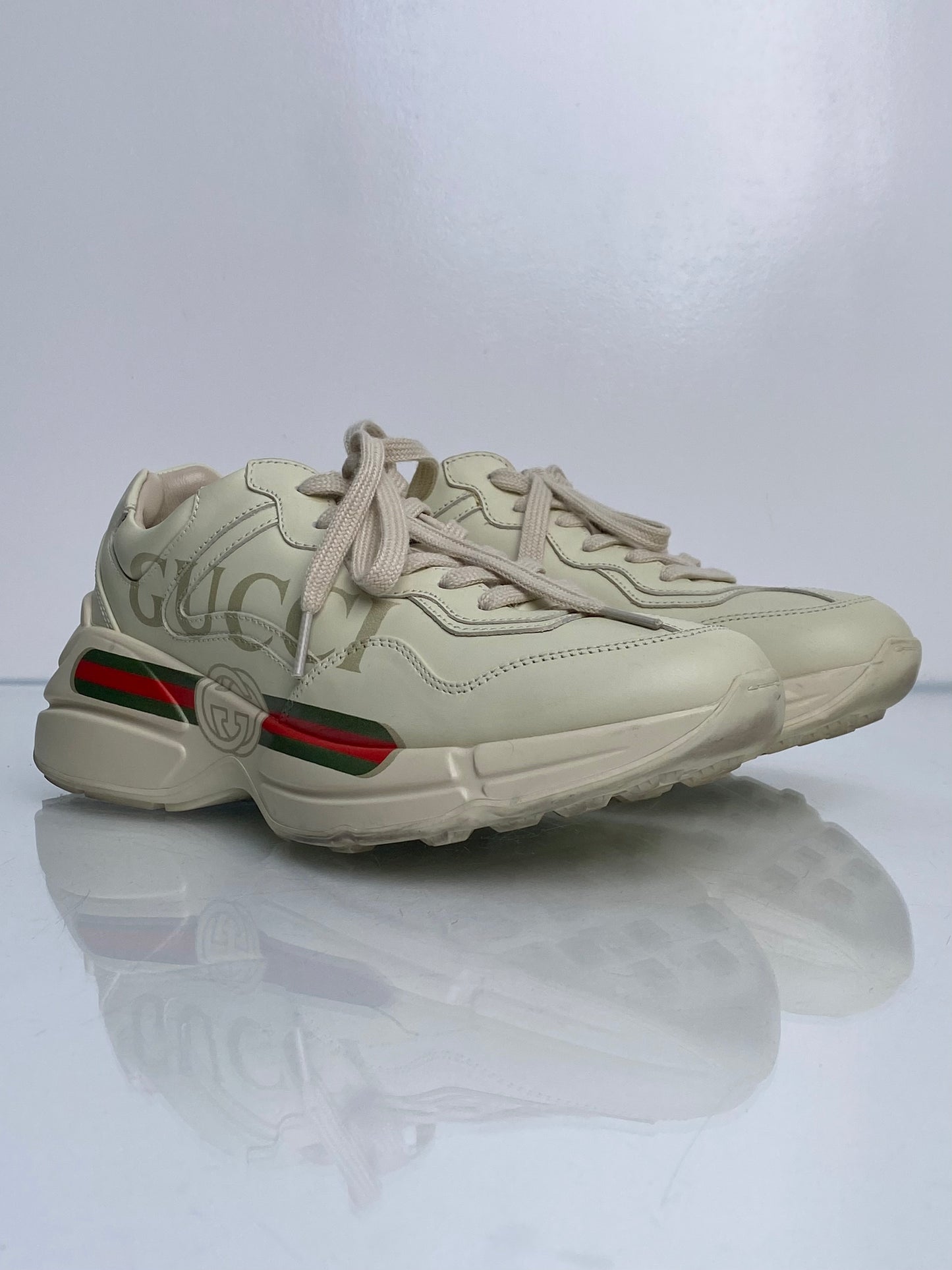 Gucci Beige Rython Leather Low Trainers, 39