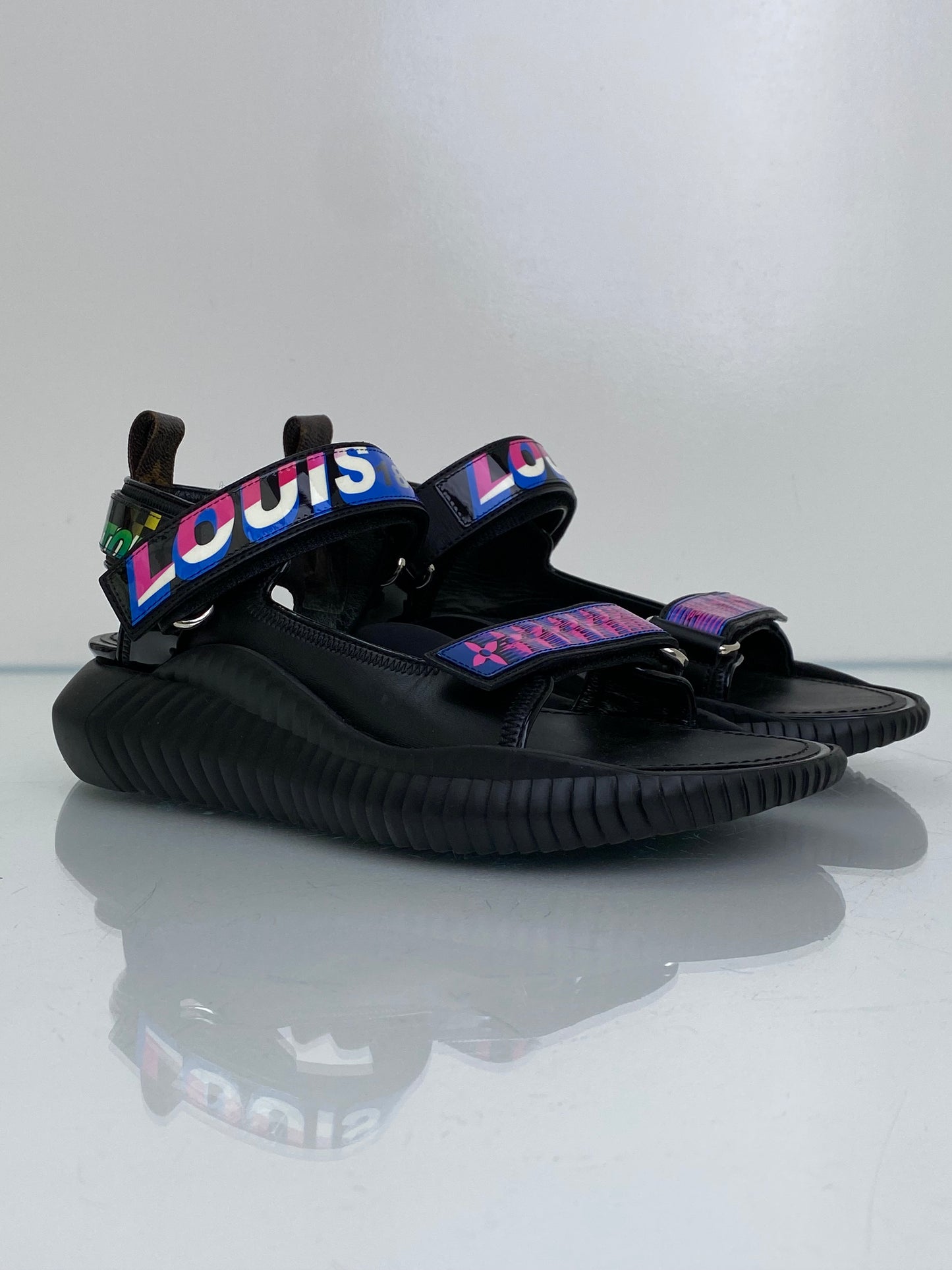Louis Vuitton Black & Multicolor "Race Underwater" Dad Sandals, 38.5