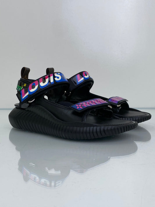 Louis Vuitton Black & Multicolor "Race Underwater" Dad Sandals, 38.5