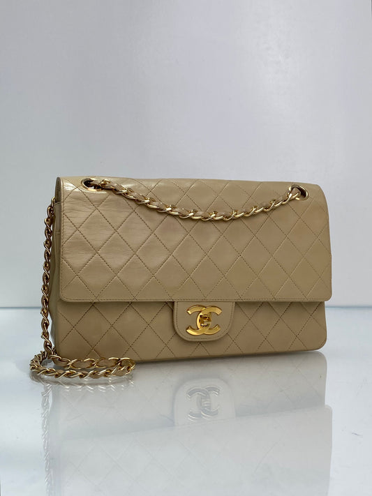 Chanel Vintage Tan Quilted Lambskin Double Flap Bag GHW