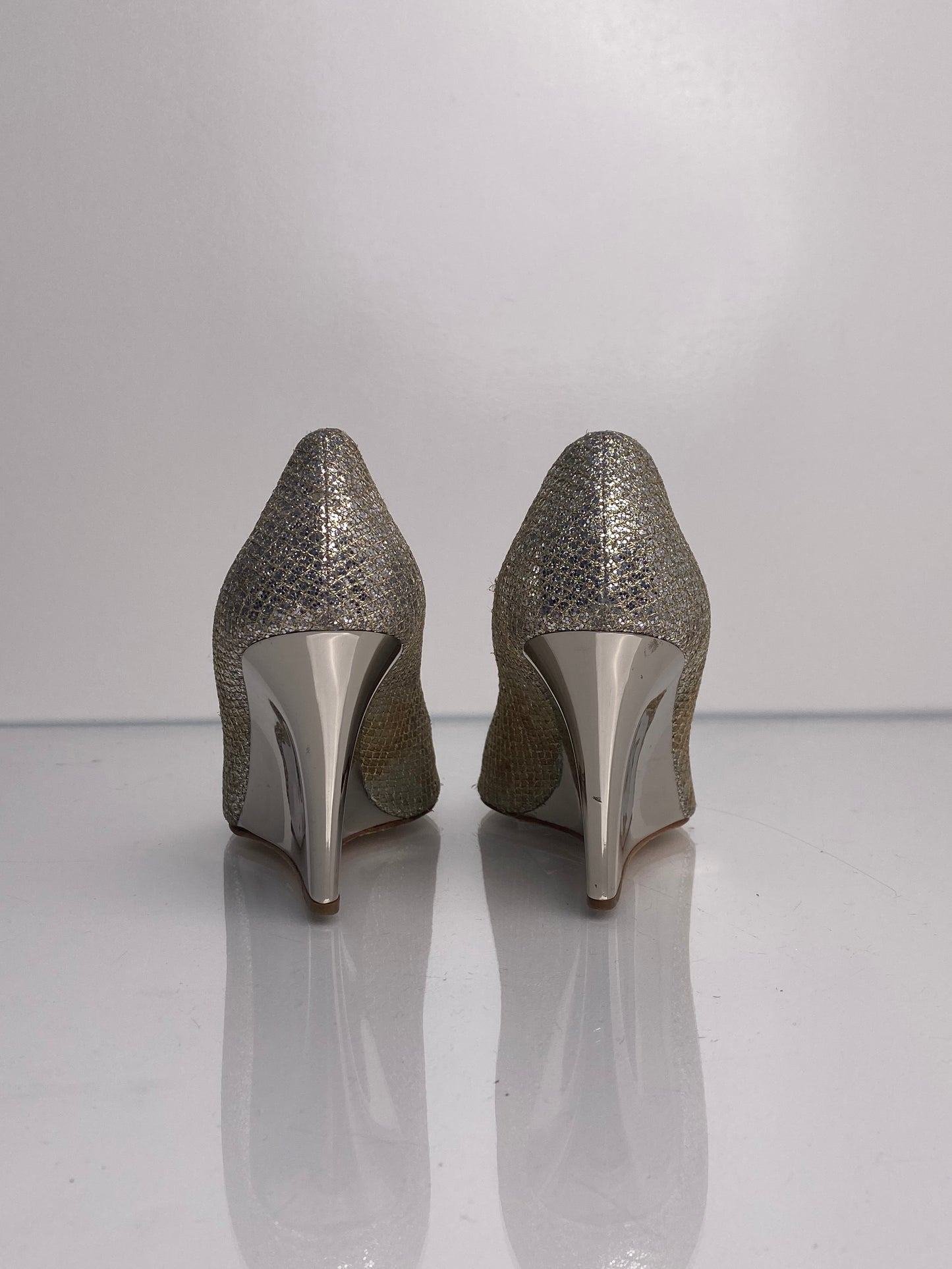 Jimmy Choo Gold & Silver Sequin Wedges, 37