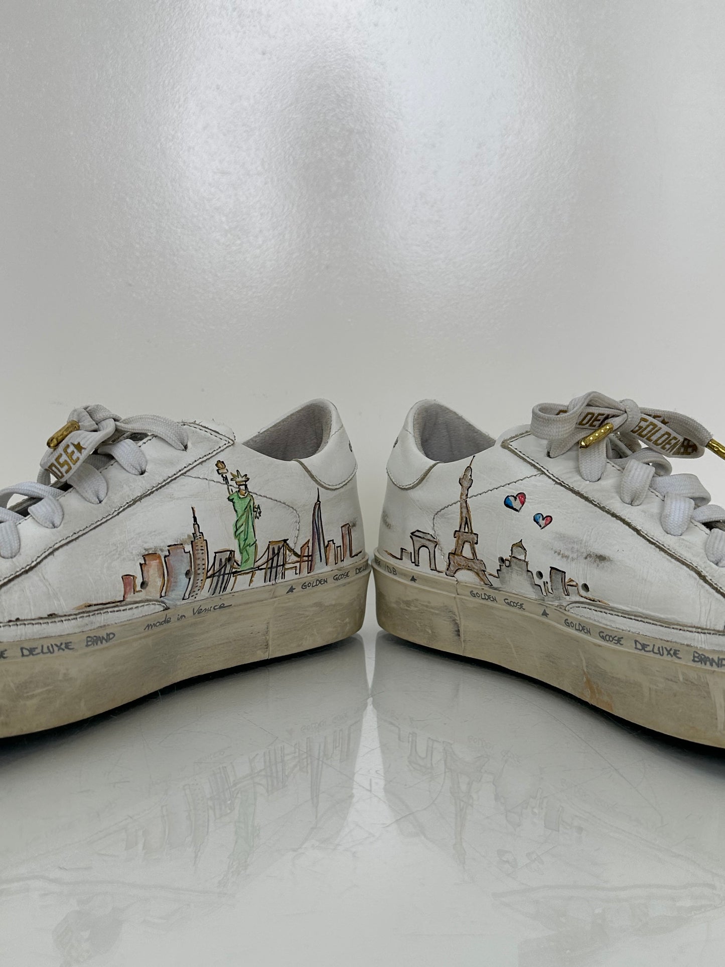 Golden Goose White & Gold “NYC” & “Paris” Hi Star Sneakers, 37