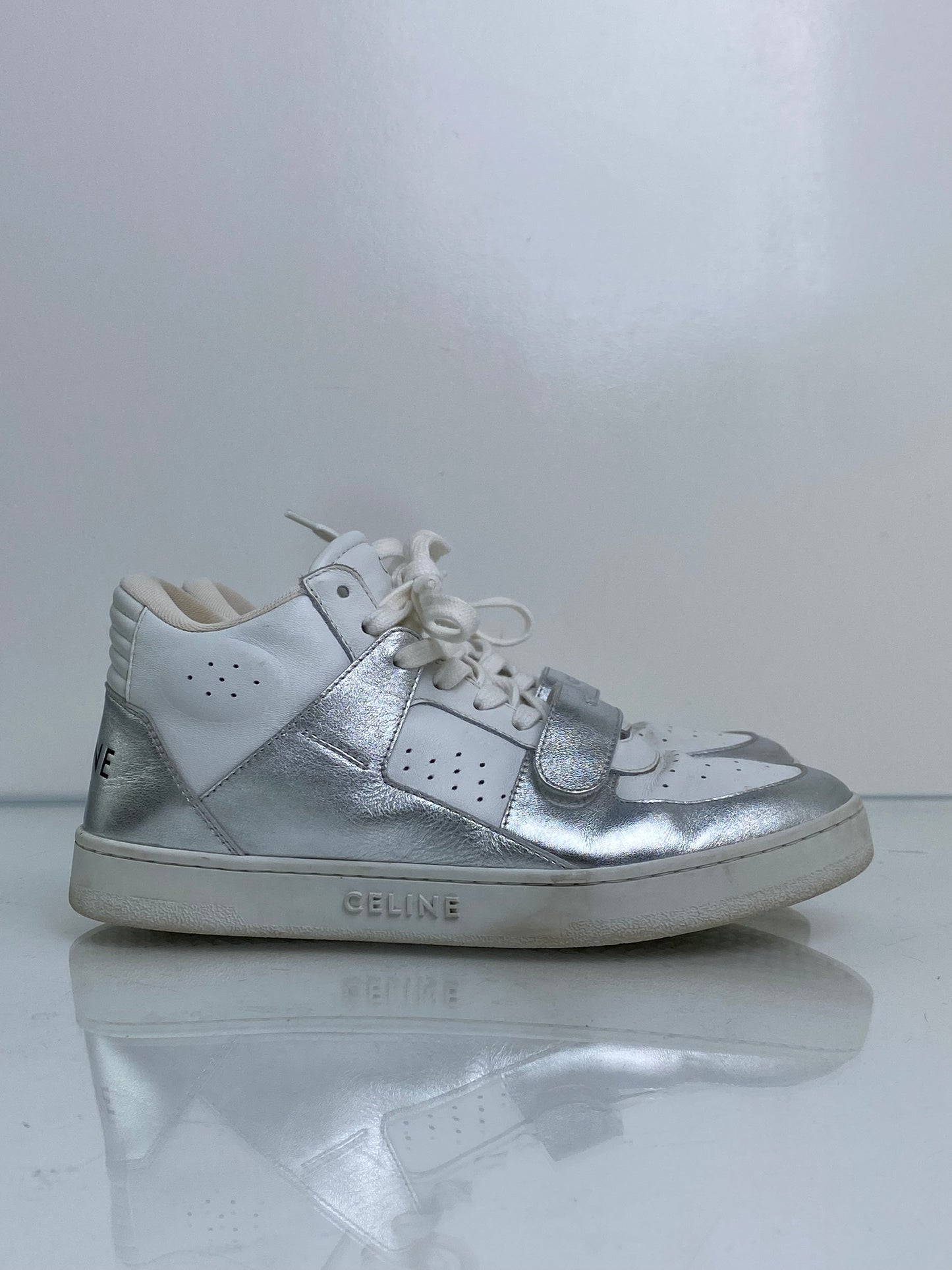 Celine CT-02 Silver Hightop Sneakers 39