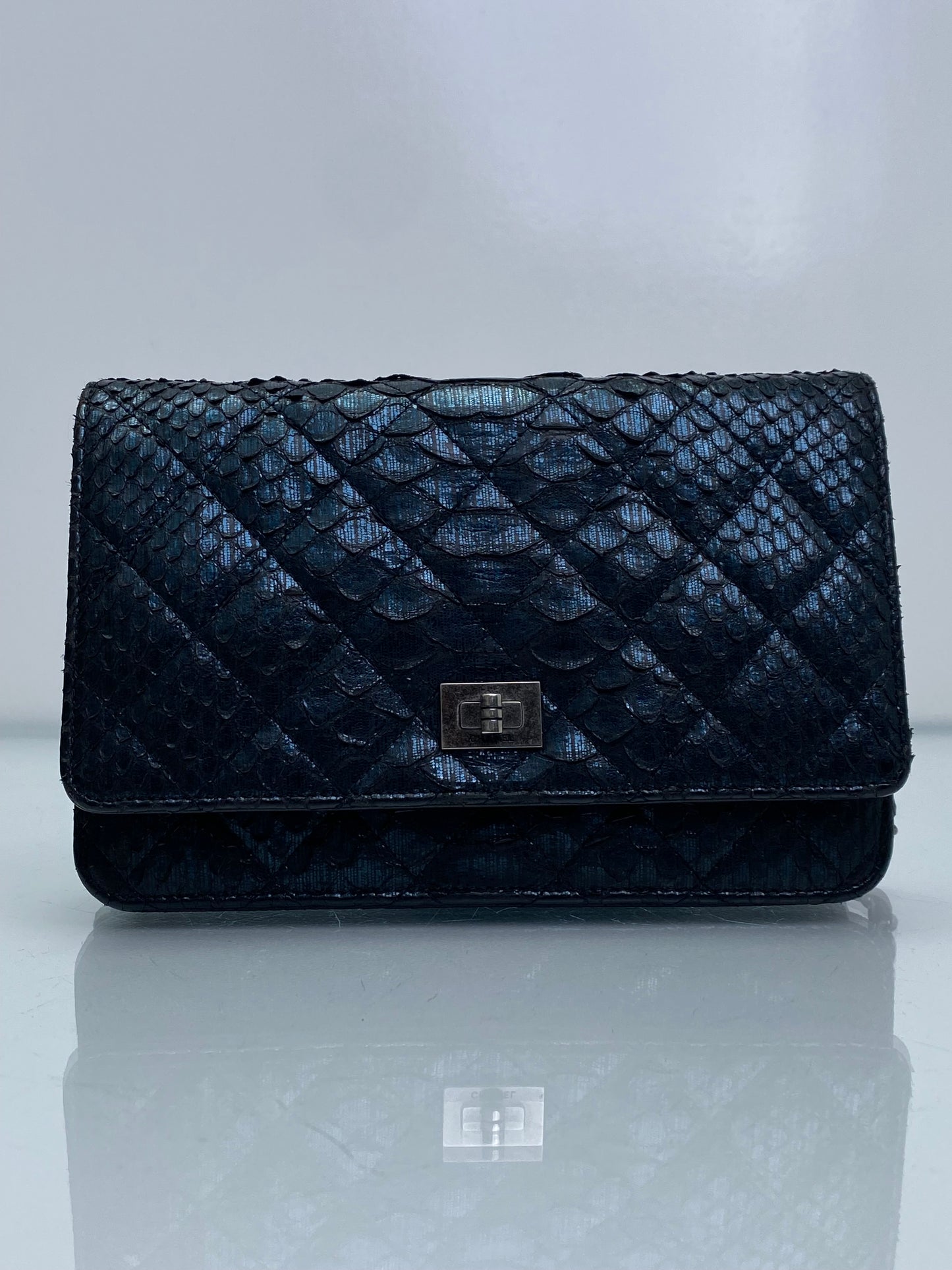 Chanel Reissue Black & Blue Python Wallet On Chain RHW