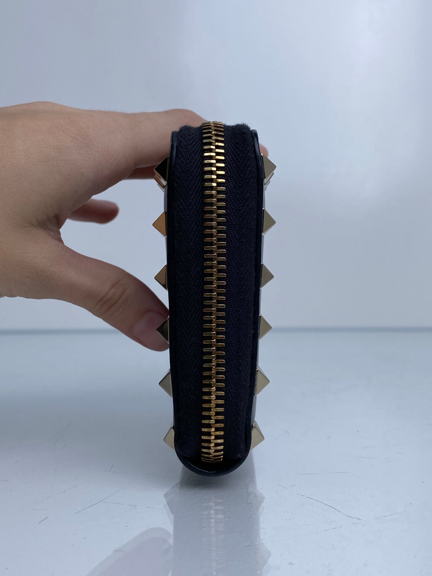 Valentino Black Rockstud Accent Long Zip Wallet GHW