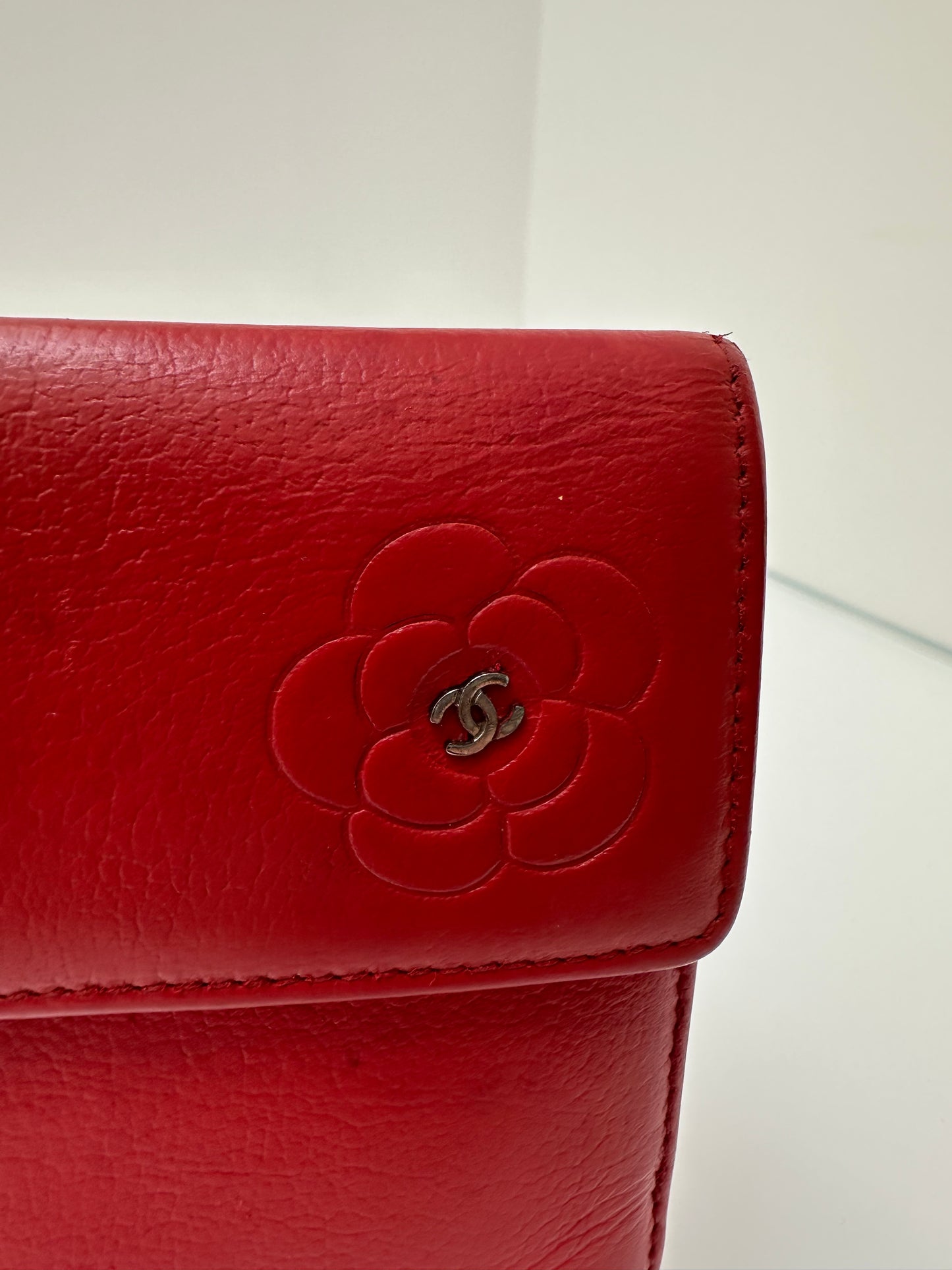 Chanel Red Vintage Camellia Long Wallet