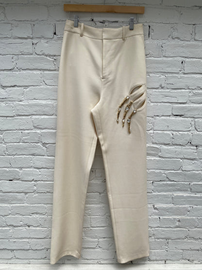 Area Cream Crystal Claw Pants, 8