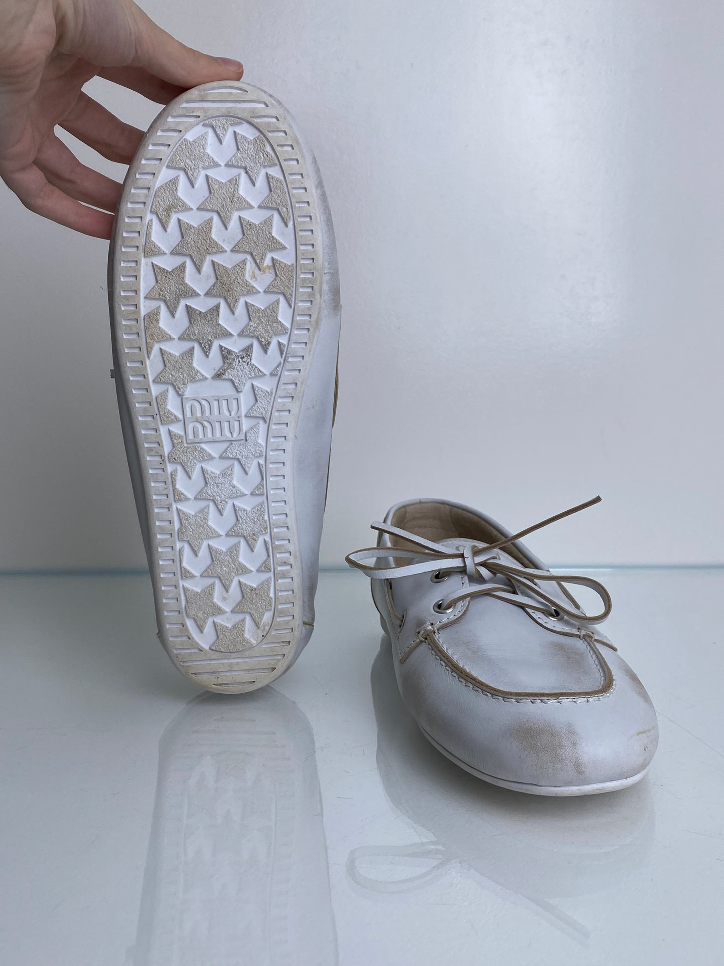 Miu Miu White Boat Shoes, 39