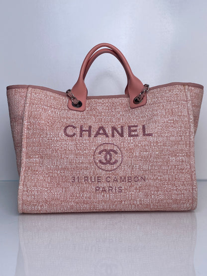Chanel Pink Glitter Deauville Tweed Medium Tote Bag SHW