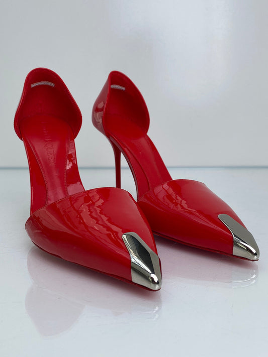 Alexander McQueen Red Patent & Silver Pump Heels, 39.5