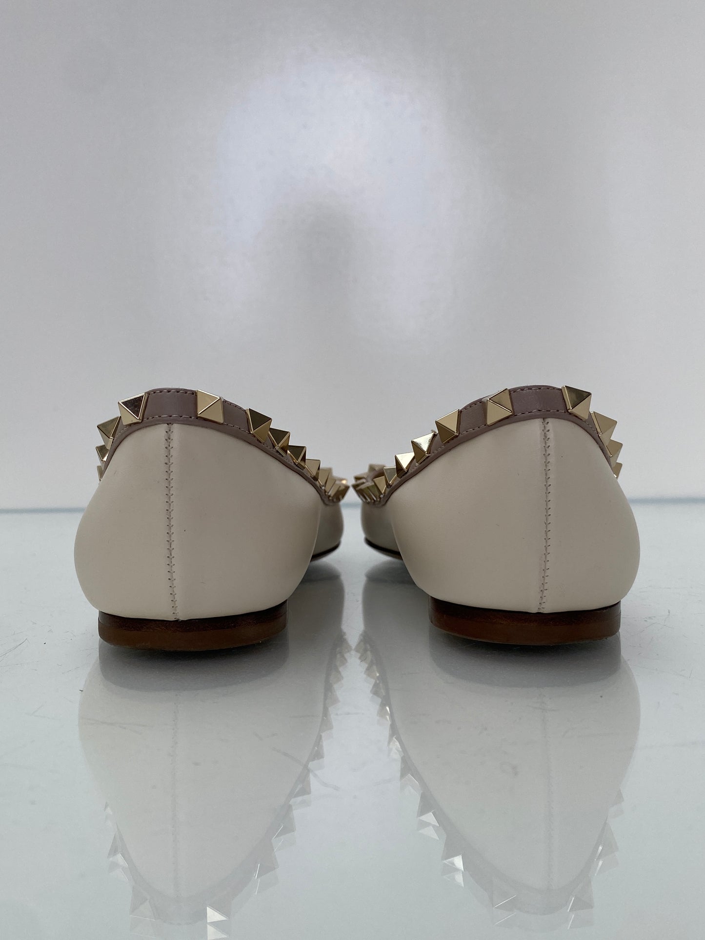 Valentino White & Blush Leather Studded Ballet Flats, 37.5