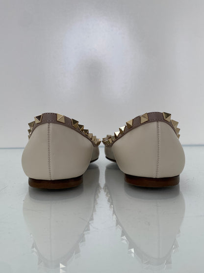 Valentino White & Blush Leather Studded Ballet Flats, 37.5