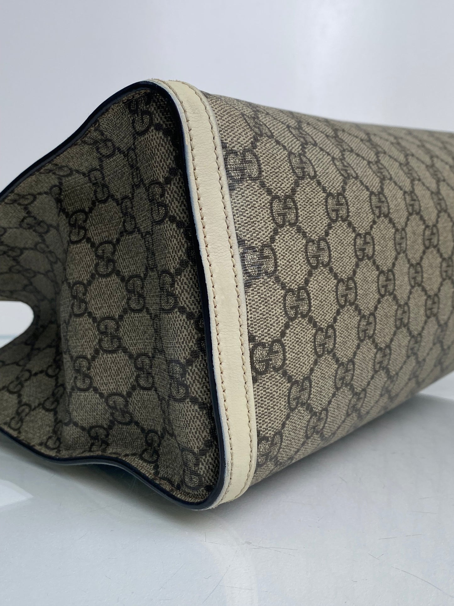 Gucci White GG Suprmeme Medium Padlock Tote Bag GHW (As Is)