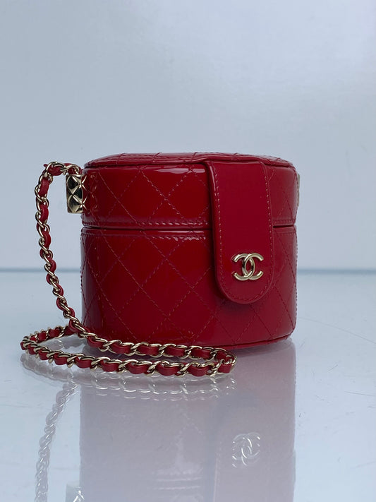 Chanel Red Mini CC Allure Vanity Bag Patent GHW