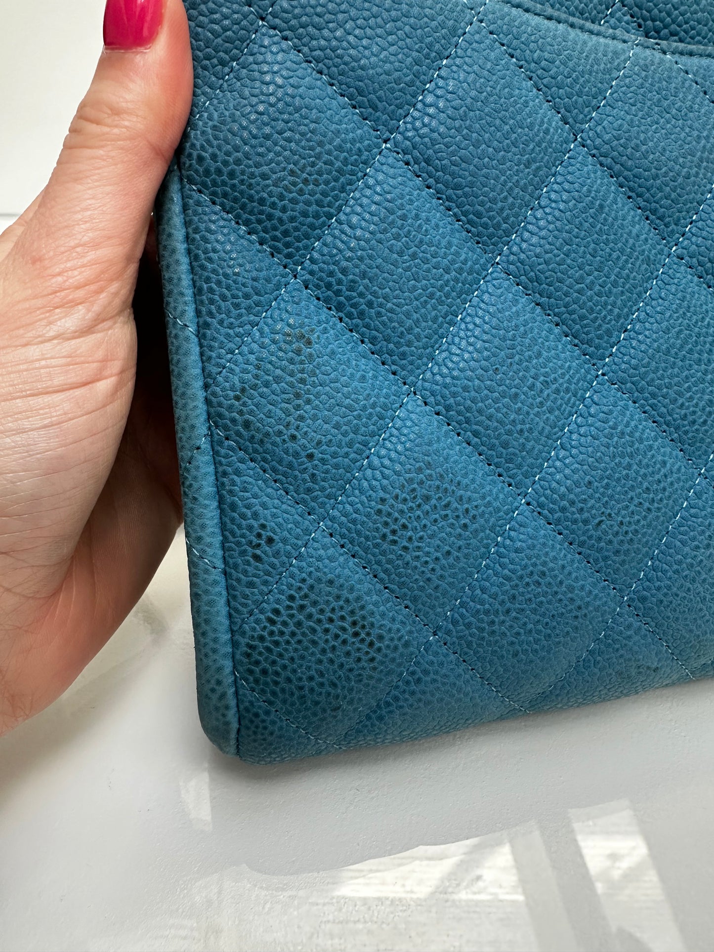 Chanel Blue Caviar Leather Clutch/Shoulder Bag SHW
