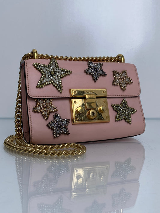 Gucci Pink Crystal Star Padlock Small Crossboday Bag GHW