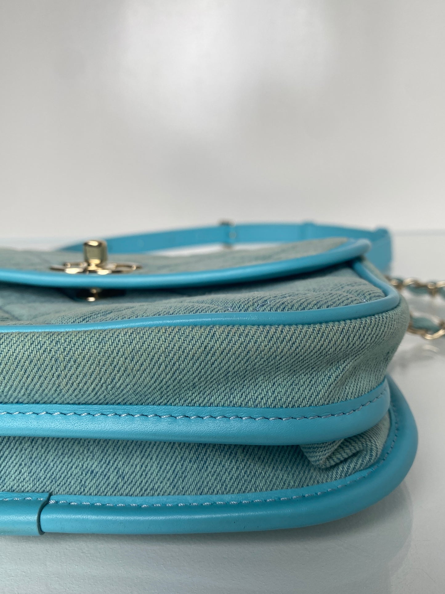 Chanel Mini CC Quilted Denim Messenger Flap Bag GHW