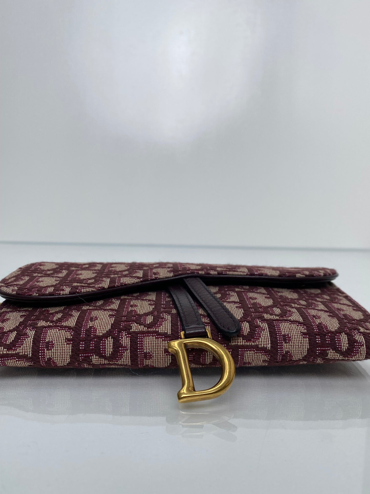 Dior Burgundy Oblique Saddle Wallet on Chain Bag GHW