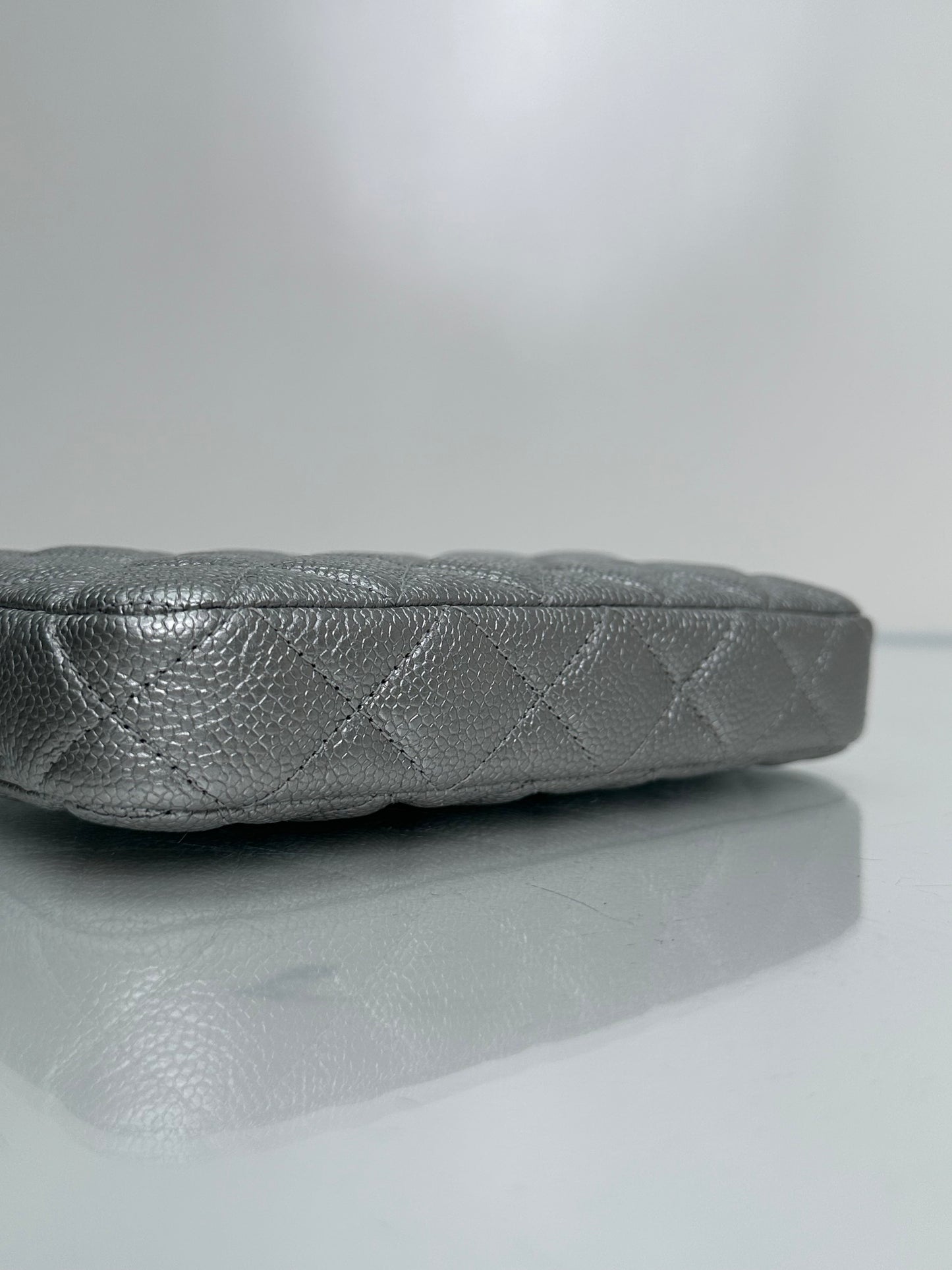 Chanel Double Zip Silver Metallic Caviar Clutch SHW #23