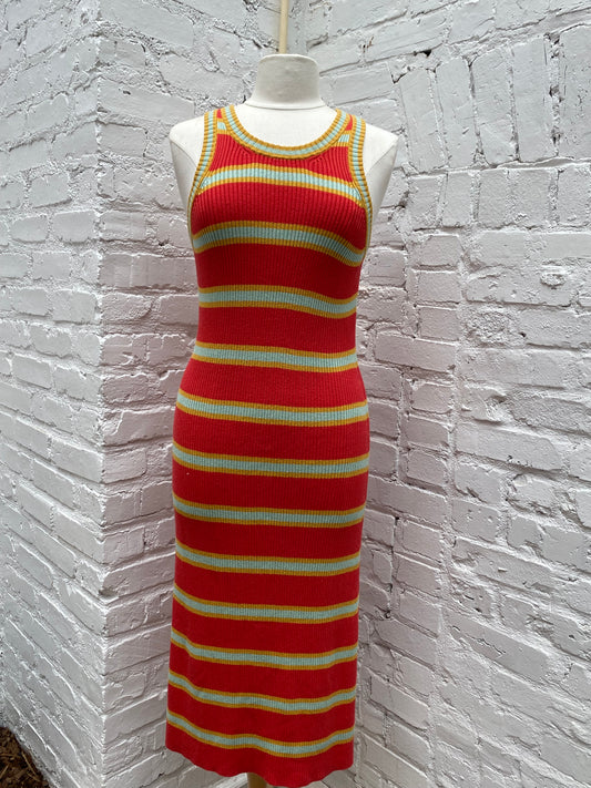 Mother Yellow, Blue & Orange Striped Ribbed Dress, S-M
