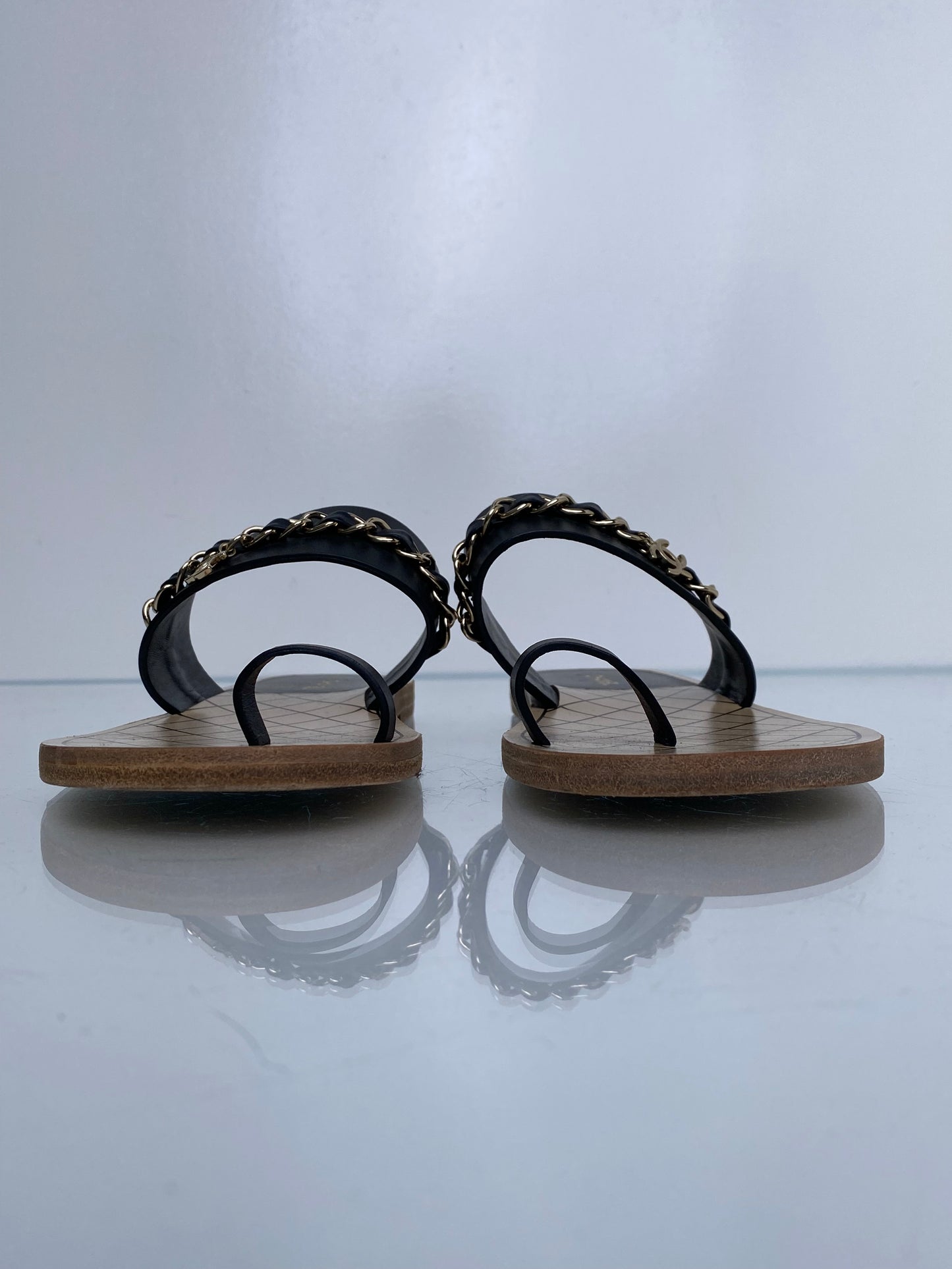 Chanel Black Interlocking CC Chain Sandals, 39.5
