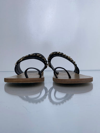 Chanel Black Interlocking CC Chain Sandals, 39.5