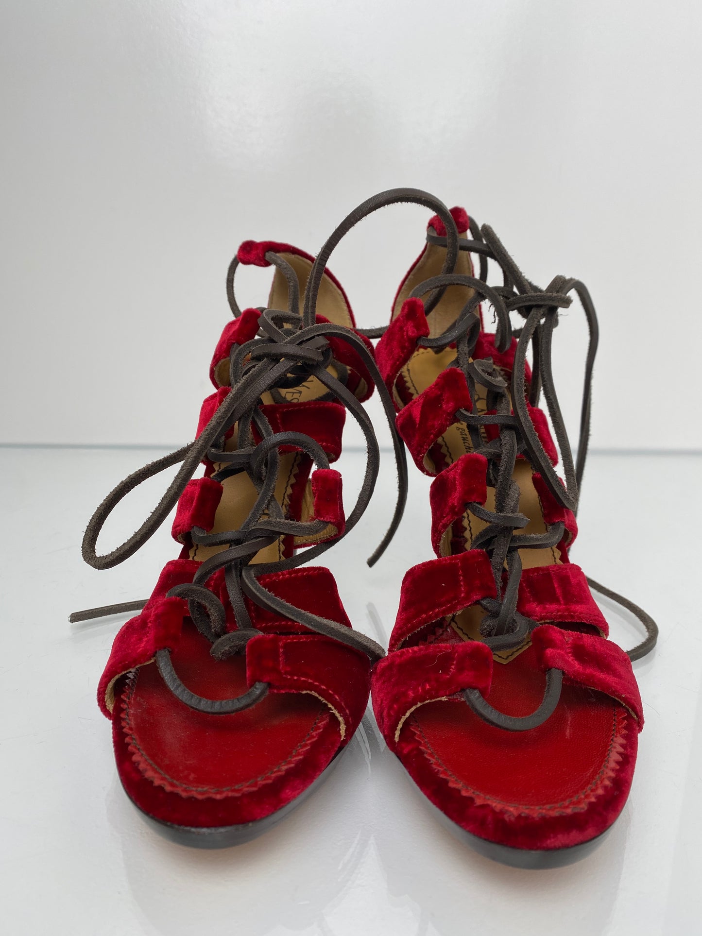 Saint Laurent Red Velvet Heels, 38.5