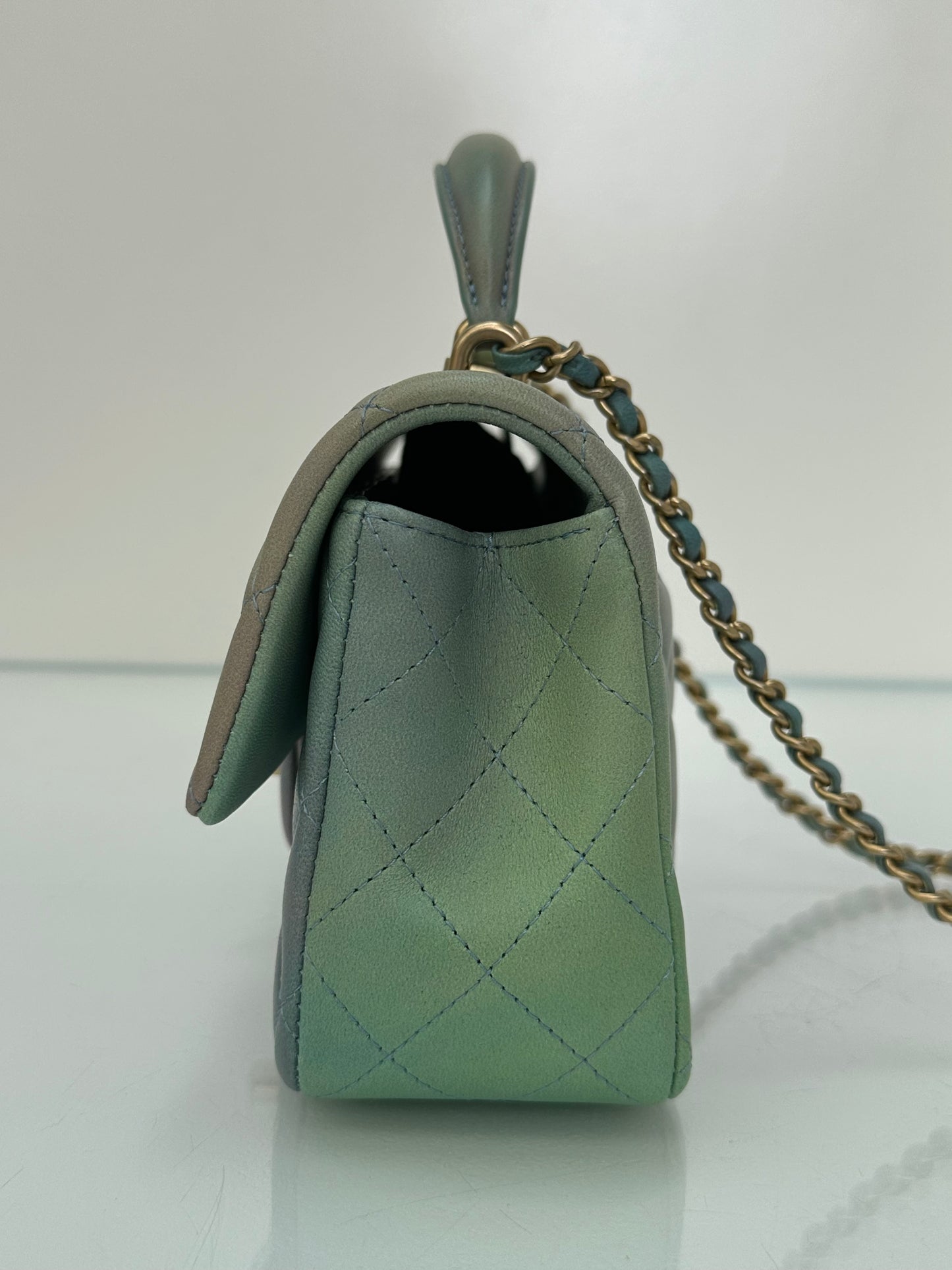 Chanel Green, Purple, & Blue Gradient Mini Rectangle Top Handle Bag GHW 22S