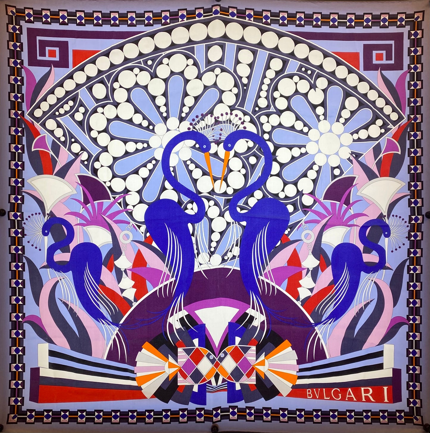 Bvlgari Blue & White Birds Silk Scarf