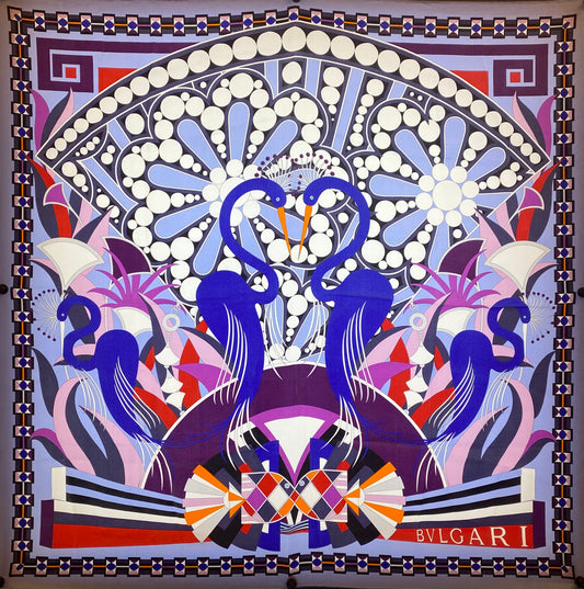 Bvlgari Blue & White Birds Silk Scarf