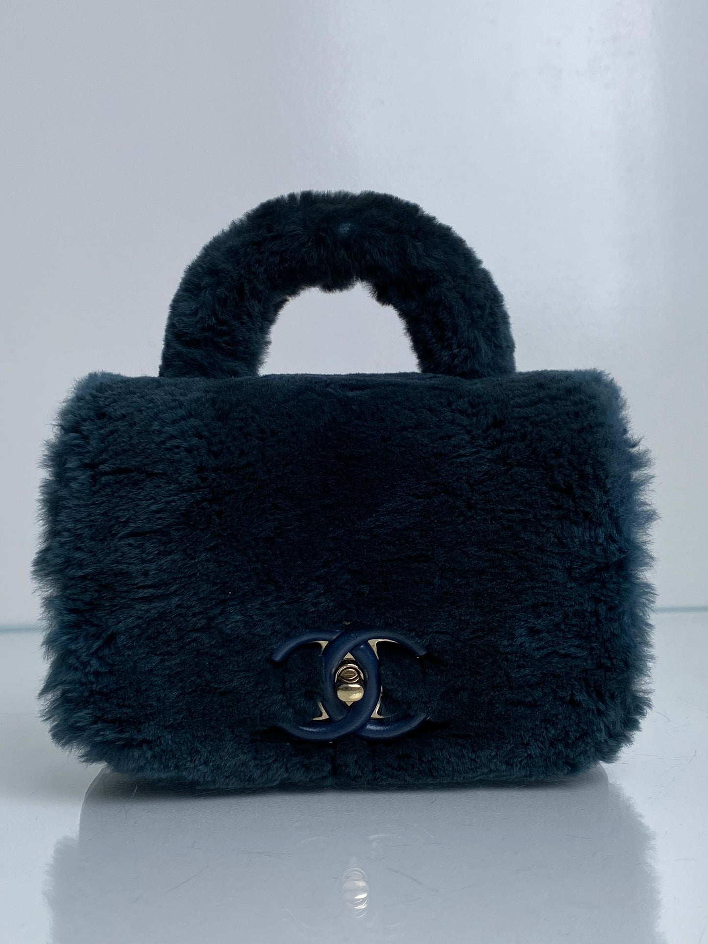 Chanel Cosmopolite Top Handle Fur Bag Dark Teal LGHW