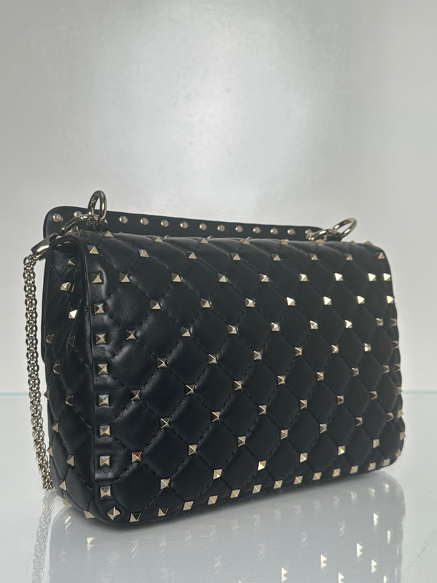 Valentino Black Rockstud Top Handle Crossbody Bag GHW