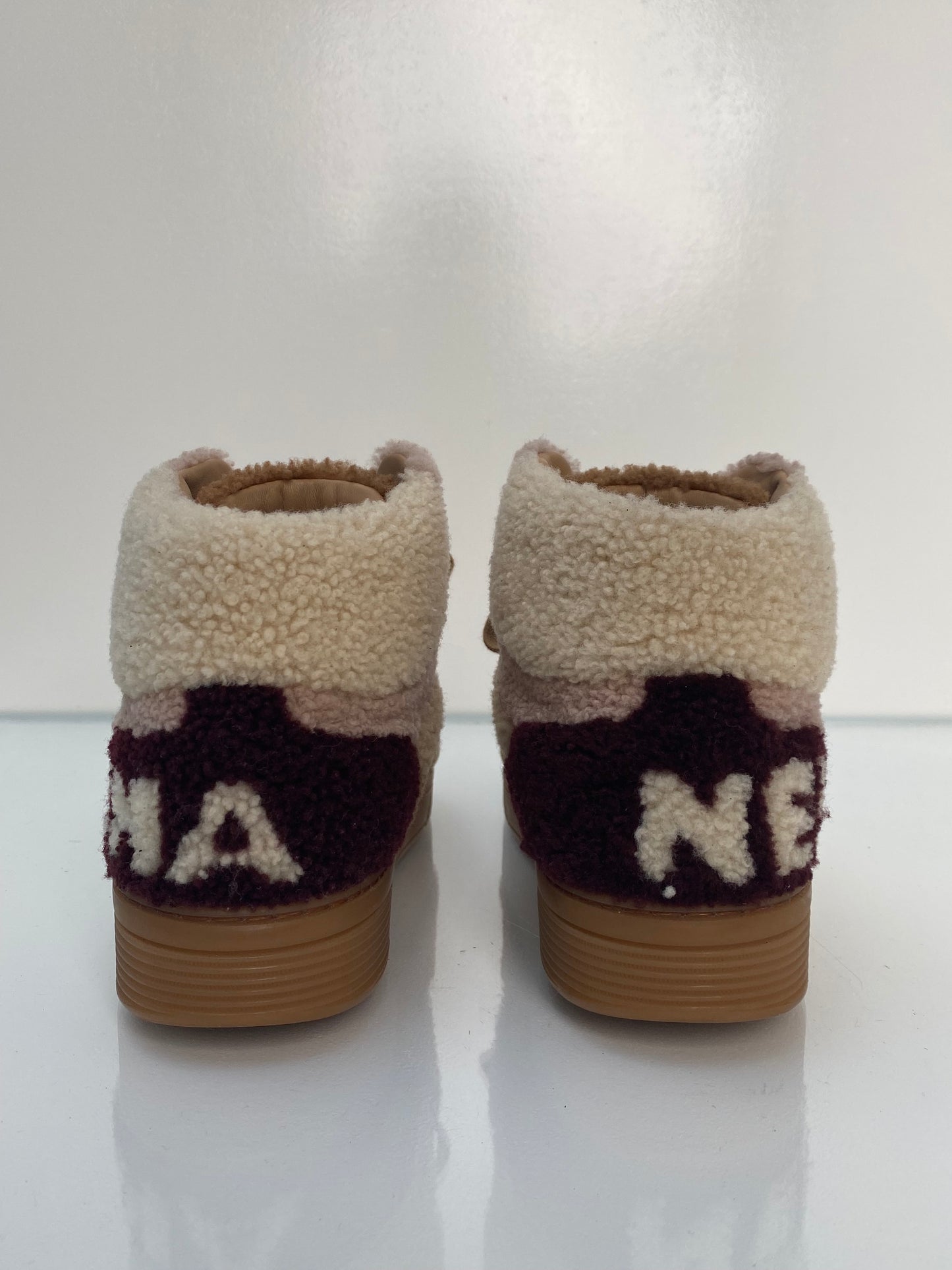 Chanel Cream, Pink, & Brown Shearling Sneakers, 39.5