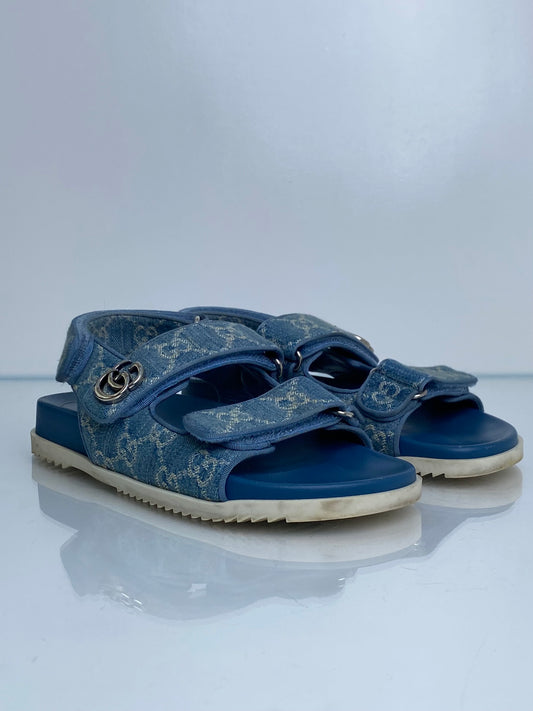 Gucci Denim GG Sandals, 37.5