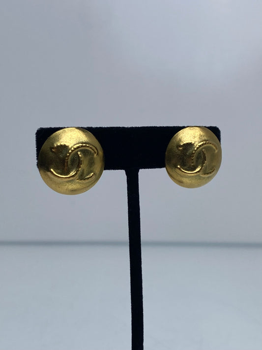 Chanel Gold Tone Vintage Embossed CC Clip On Earrings
