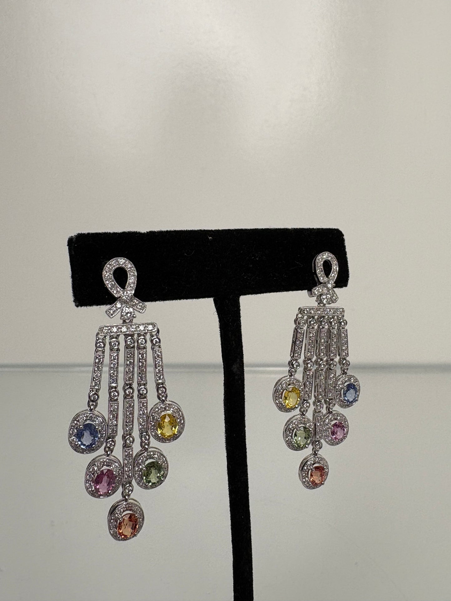 14KY Diamond & Multicolor Sapphire Dangle Earrings