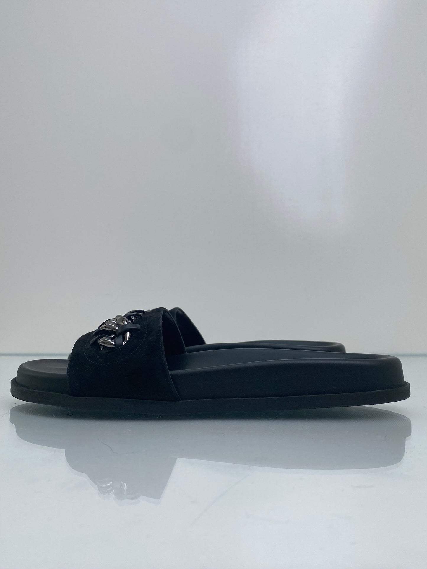 Valentino Black Chain Link Suede Slides, 40