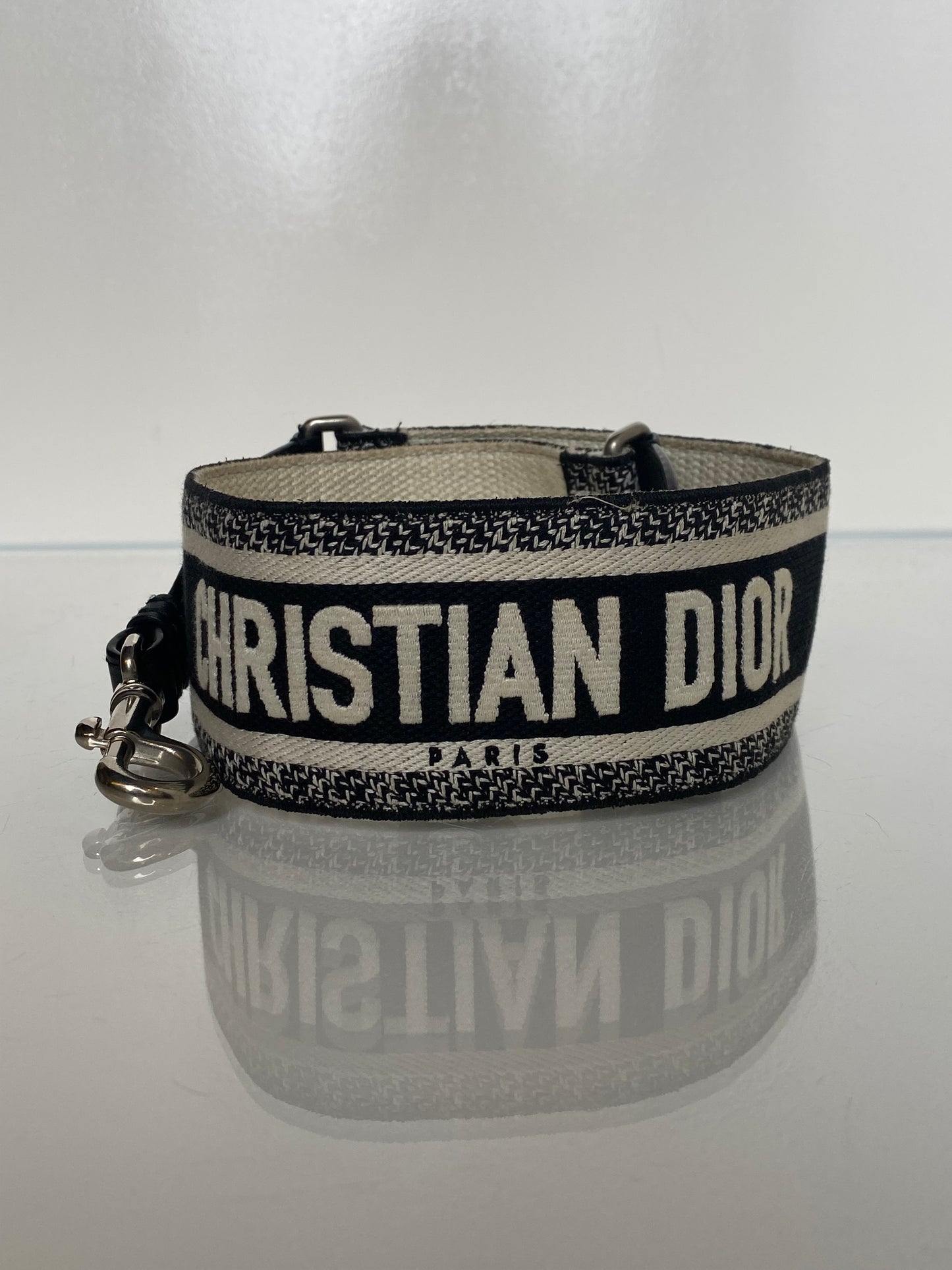 Dior Black & White "Christian Dior" Bag Strap SHW
