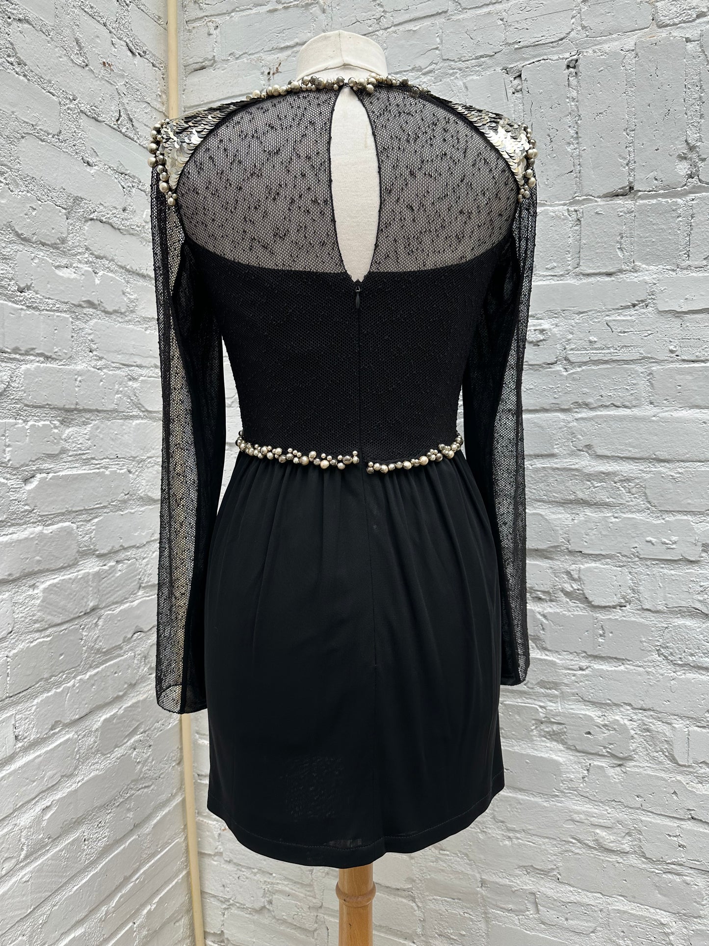 Chanel Black & Mesh Pearl Studded Dress, 38