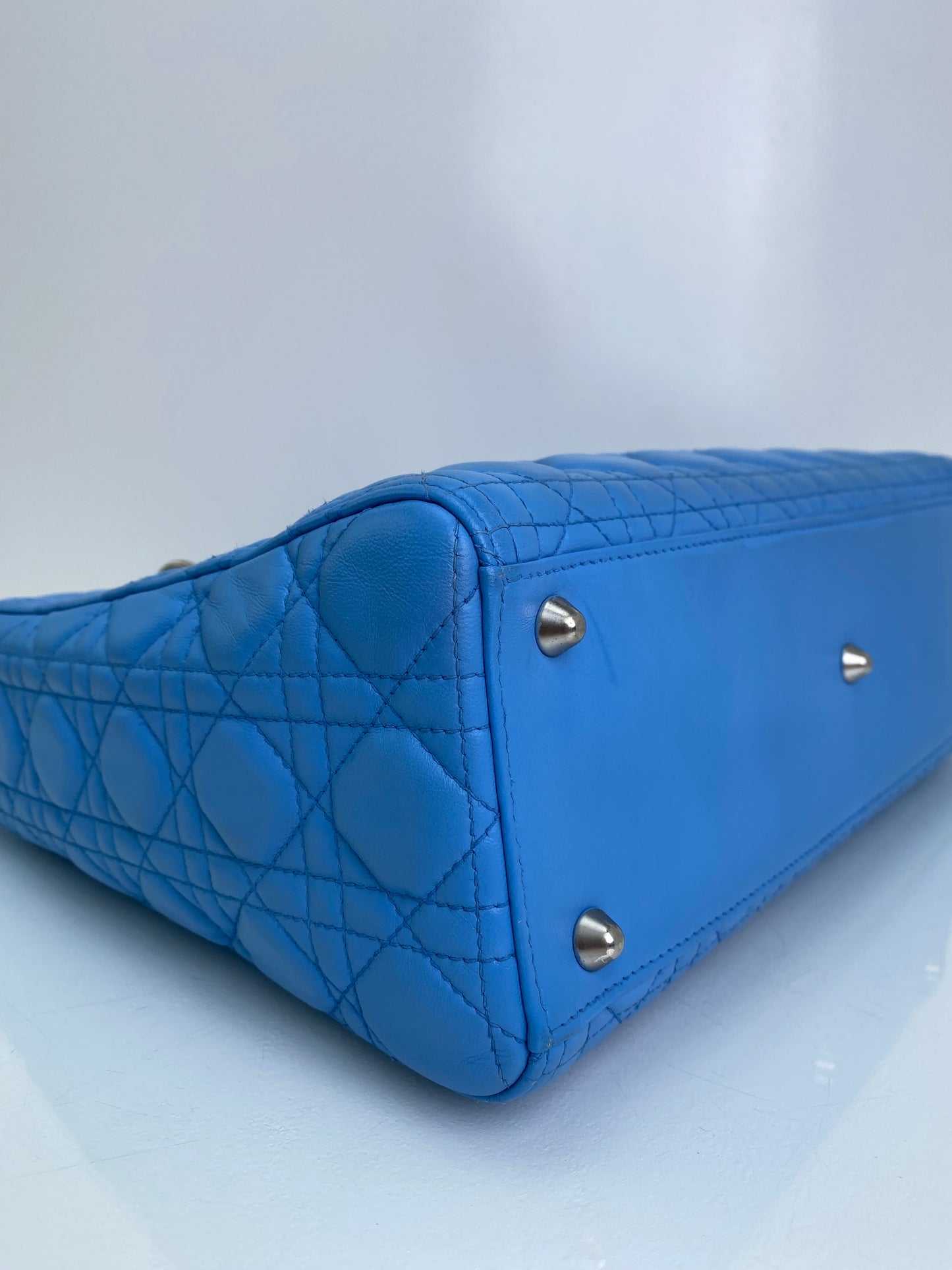 Christian Dior Blue Lady Dior Large Leather Tote SHW