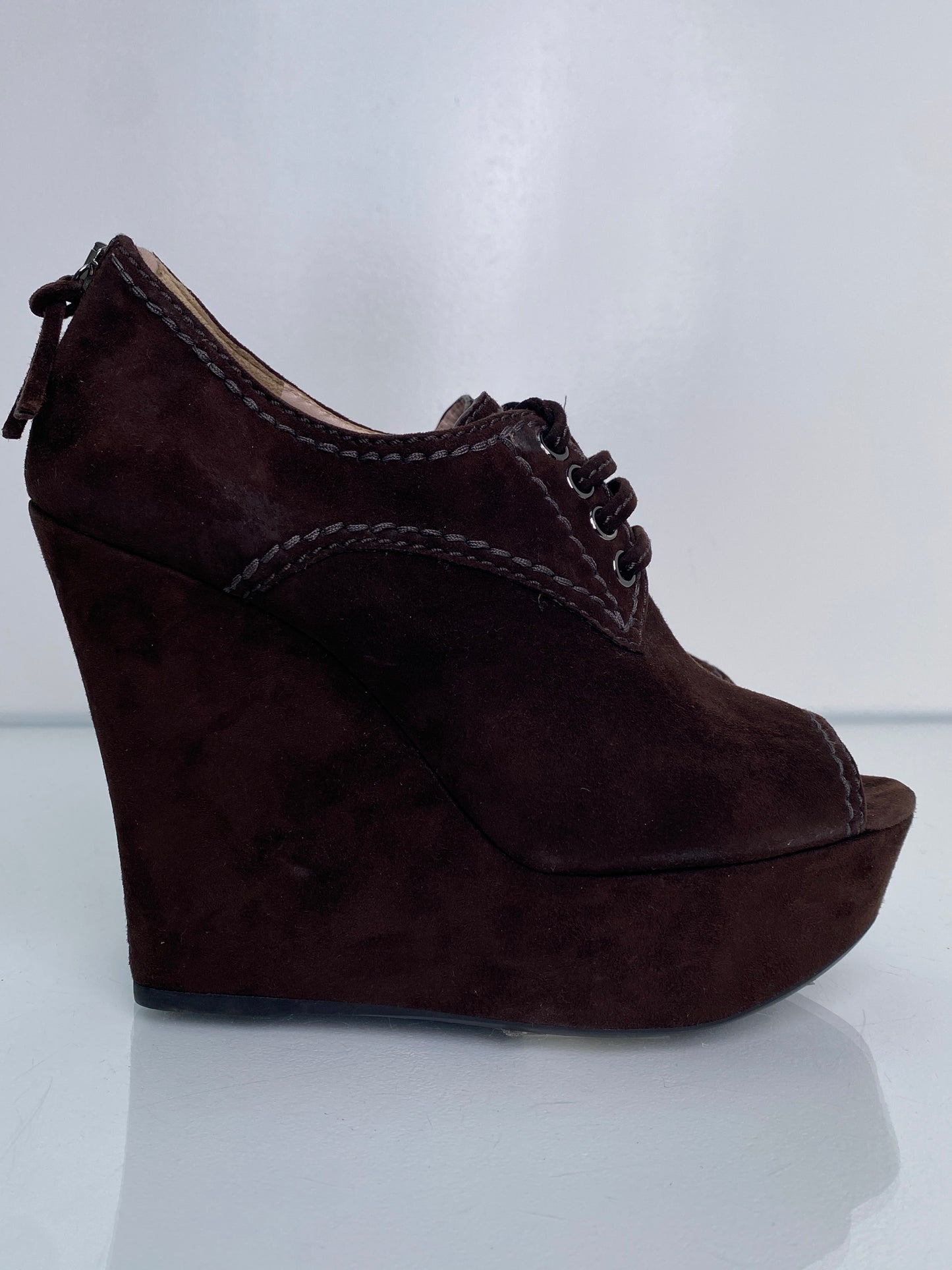 Miu Miu Brown Suede Wedges, 38.5